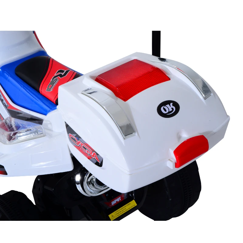 HOMCOM Mota Elétrica Infantil de policia para crianças acima de 3 anos com Caixa de Armazenamento de Metal 112x51x72,5cm branco
