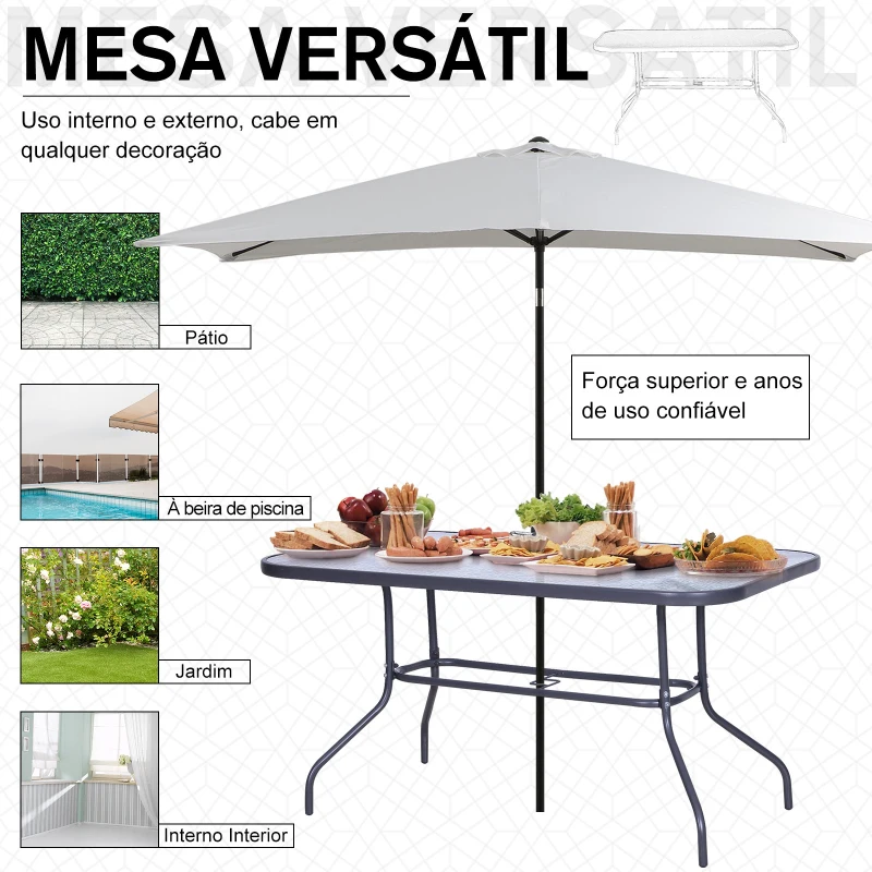 Outsunny Mesa de exterior retangular com furo 140x80x70cm Cinza carvão