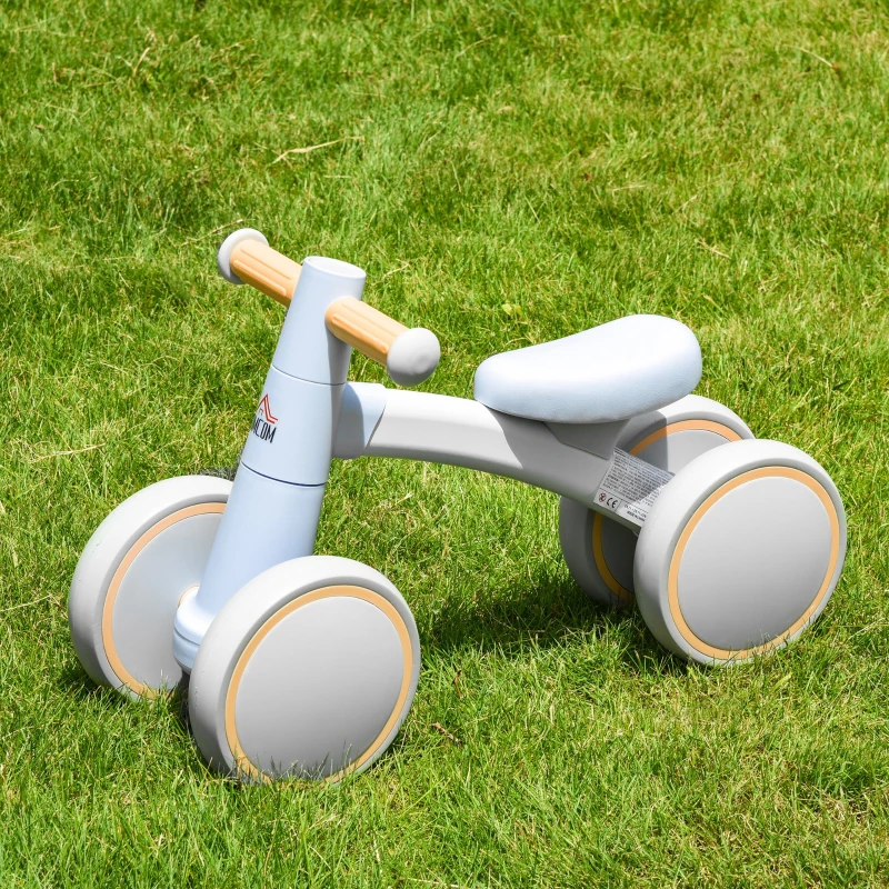 HOMCOM Bicicleta sem Pedais para Crianças de 1-3 Anos Bicicleta de Equilíbrio com 4 Rodas Leves Carro Andador Infantil 60x24x37cm Carga 20kg Azul