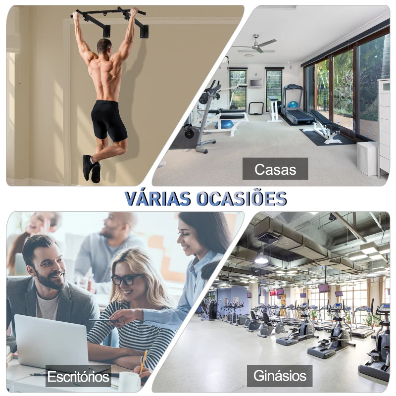 HOMCOM Barra de Elevações para Parede Treinamento Muscular Pull Up para Casa Carga Máxima 150kg 93,5x65x17 cm Preto