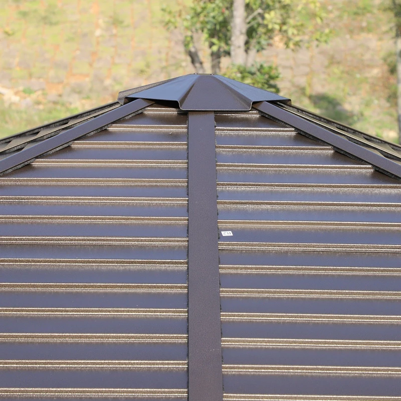 Outsunny Pérgola de Jardim 3x3 com 4 Cortinas Laterais 4 Telas Mosquiteiras e Gancho para Candeeiro Pérgola de Alumínio para Exterior Pátio Festas Marrom