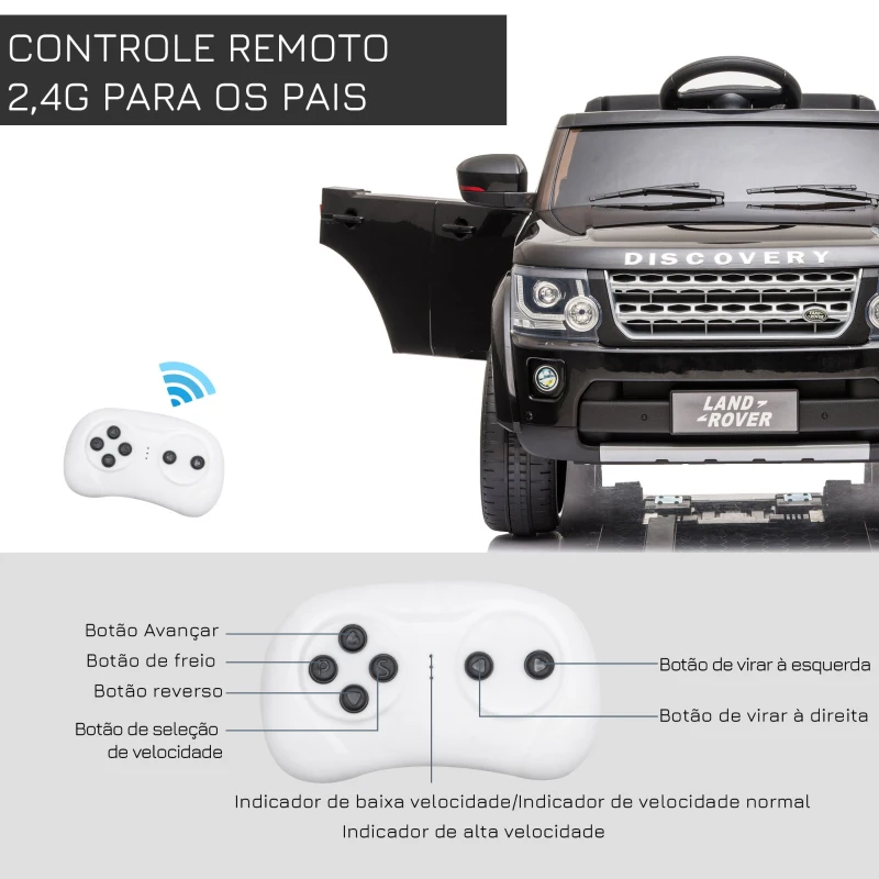 HOMCOM Carro Elétrico para Crianças de 3-6 Anos com Licença de  Land Rover Controle Remoto 102,5x69x55,4 cm Preto