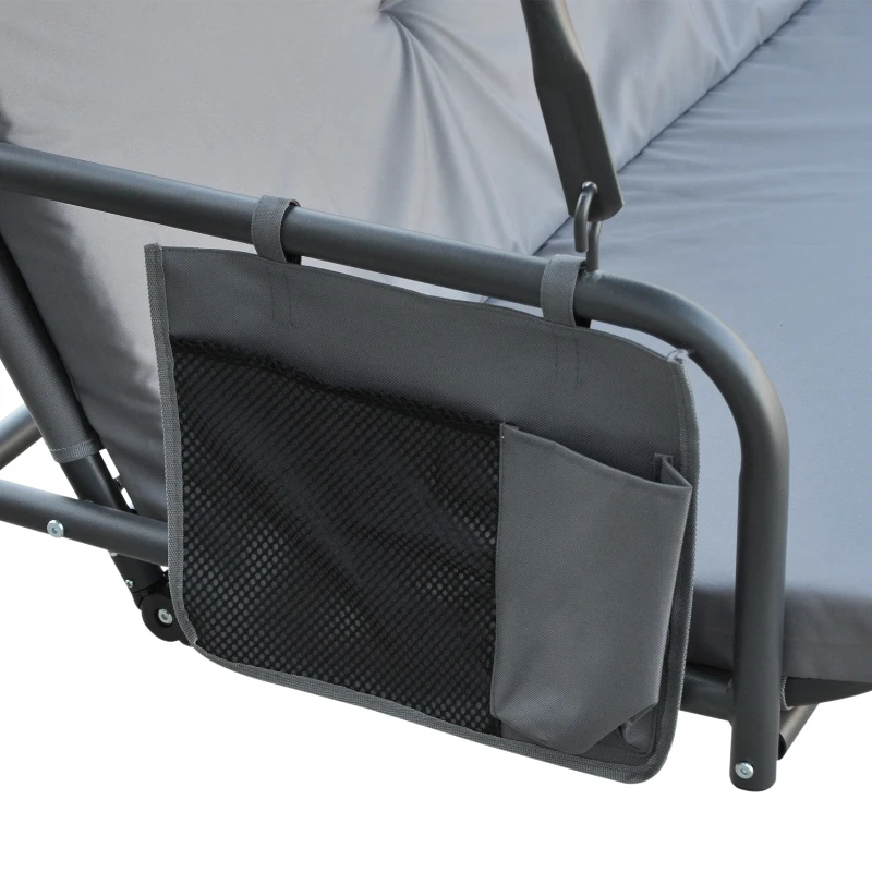 Outsunny Baloiço de Jardim de 3 Lugares Convertível em Cama com Rede Mosquiteira Carga Máxima 300kg 240x140x197cm Cinza