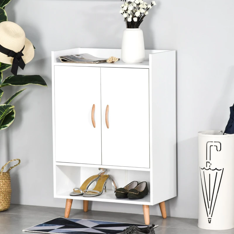 HOMCOM Móvel Sapateira de 2 Portas Moderno Móvel Auxiliar para 12 Pares de Sapatos com 4 Prateleiras para Entrada Sala de Estar Dormitório 60x30x92cm Branco
