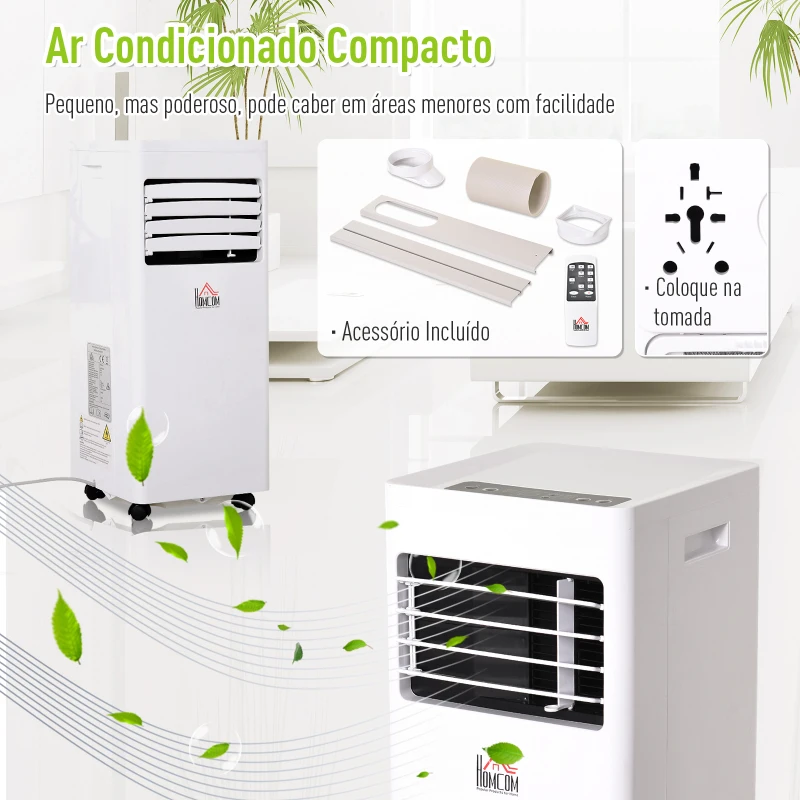 HOMCOM Ar Condicionado Portátil 7000BTU 3 em 1 Refrigerador Desumidificador e Ventoinha com Temporizador LED e Controlo Remoto Silencioso 30,5x32,8x67,8 cm Branco