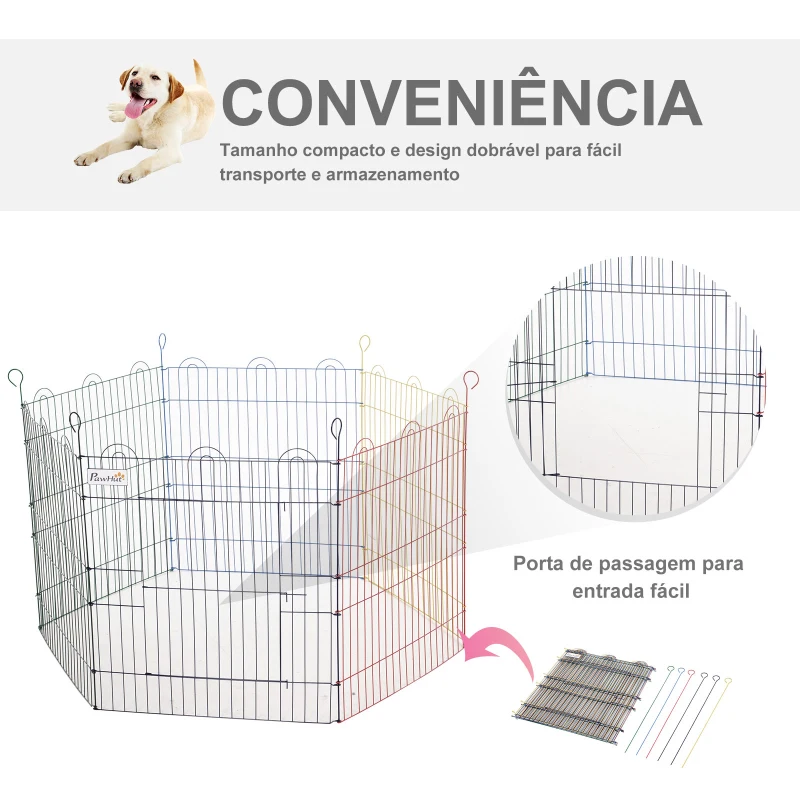 PawHut Parque para Animais de Estimação Dobrável para Cães com 6 Painéis para Jardim Interior e Pátio Exterior Ø120x60 cm Multicor