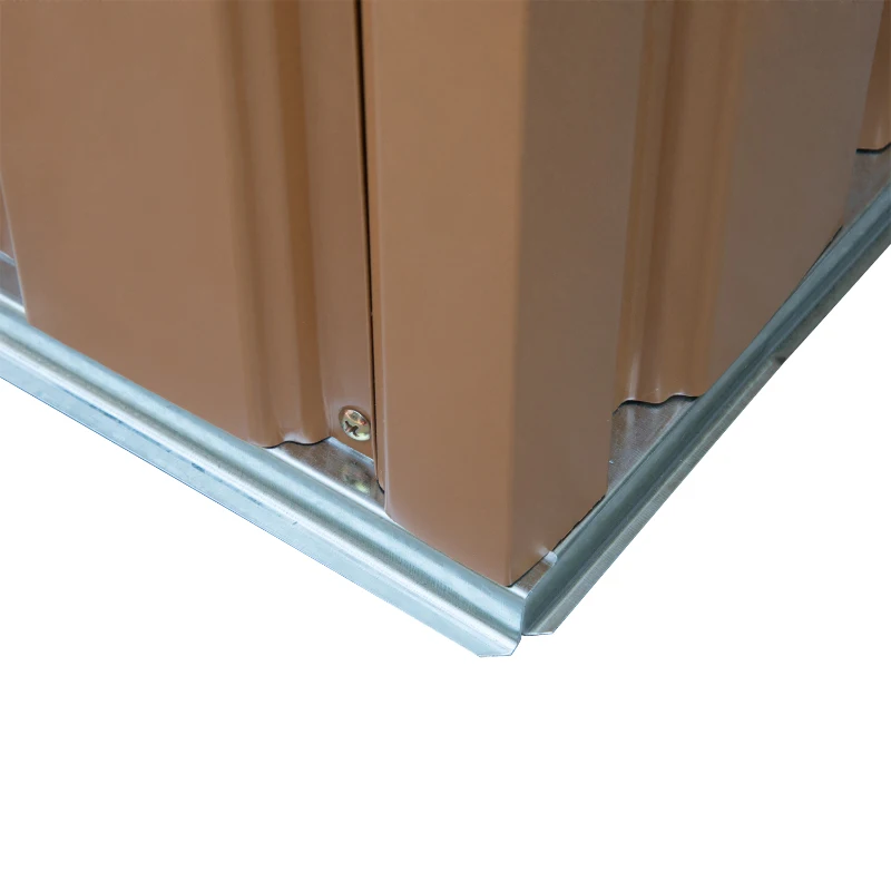 Outsunny Abrigo de Jardim 213x130x185cm Abrigo de Jardim Metálico de Exterior com 2 Portas Deslizantes e 4 Janelas Marrom Claro