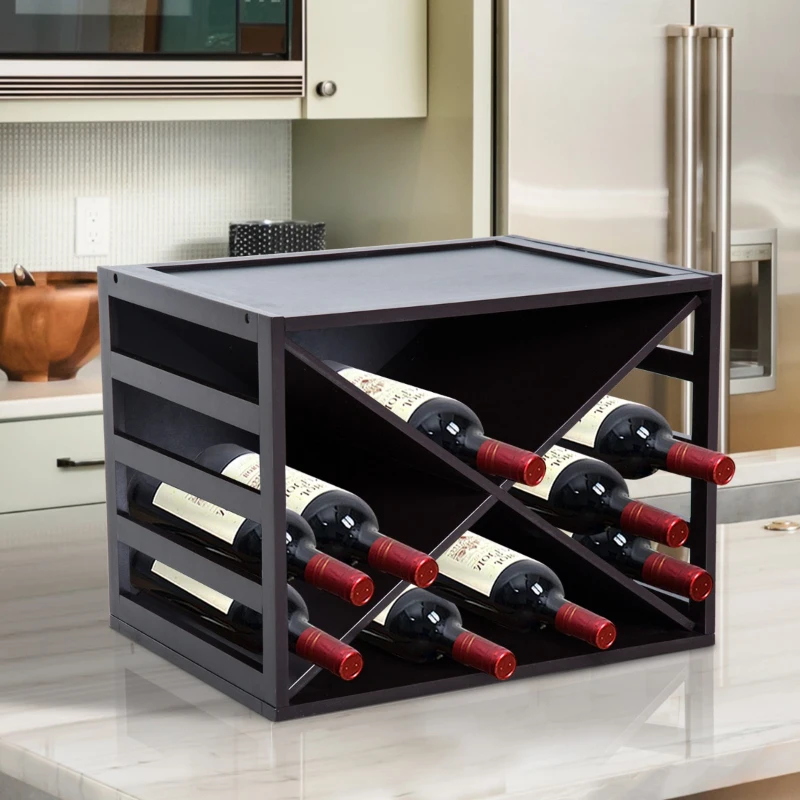 HomCom Garrafeira Madeira Estante de Vinho Forma X Creativo e Decorativo Empilhável para 16 Garrafas Castanho - 45x35x34.5cm
