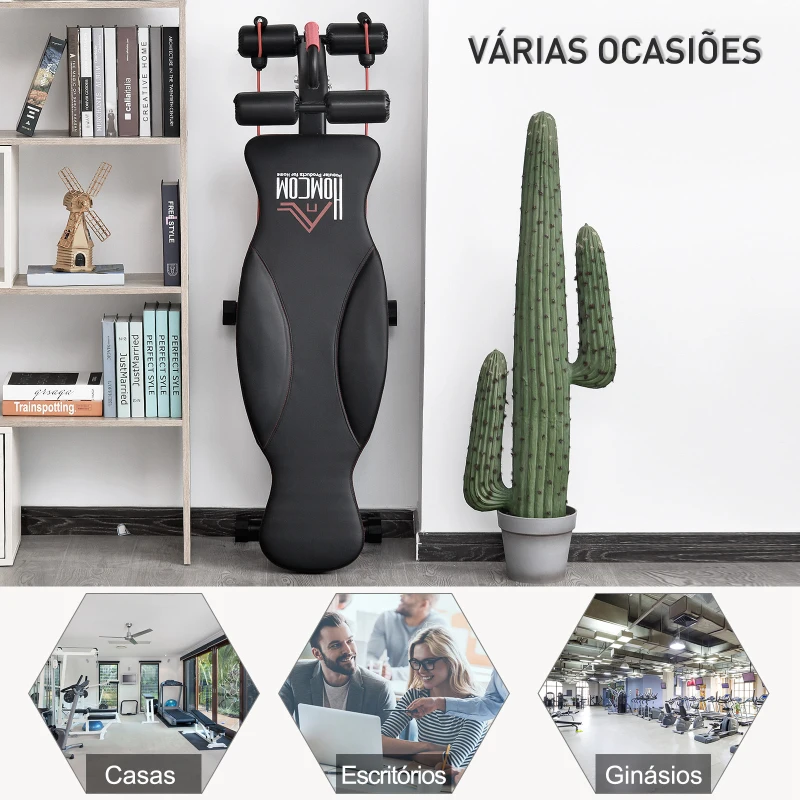 HOMCOM Banco de Abdominais Dobrável com Altura Ajustável 4 Ângulos Suporte para Pernas Ergonómico 44,5x143x84-92 cm Preto