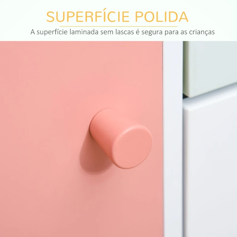 HOMCOM Móvel Infantil Cómoda para Crianças com 2 Compartimentos 2 Gavetas e 2 Armários para Armazenamento de Livros Brinquedos Roupa 80x30x85cm Coral Verde Menta Branco