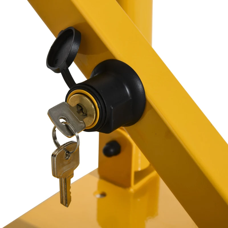 DURHAND Barreira de Estacionamento Dobrável Bloqueio de Estacionamento com Fechadura 3 Chaves Fita Reflectora Metal 36,5x31x50,5cm Amarelo