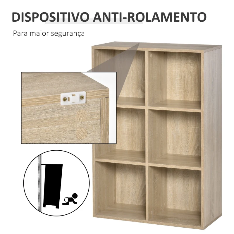 HOMCOM Estante para Livros Estante de Madeira de 3 Níveis com 6 Compartimentos de Armazenamento65,5x30x97,5cm Carvalho