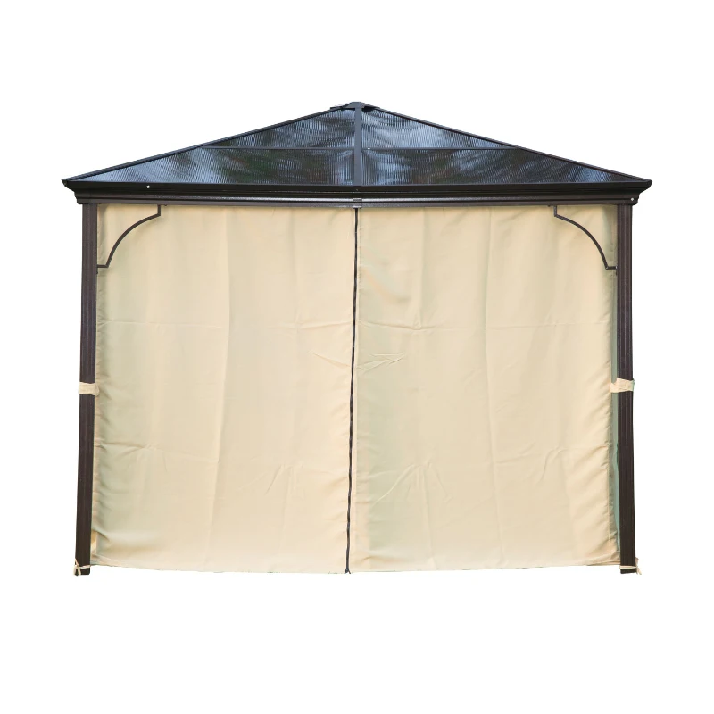 Outsunny Pérgola de Jardim 3x3m com Pára-ventos e Rede mosquiteira Alumínio, Policarbonato e Poliéster Café e Creme