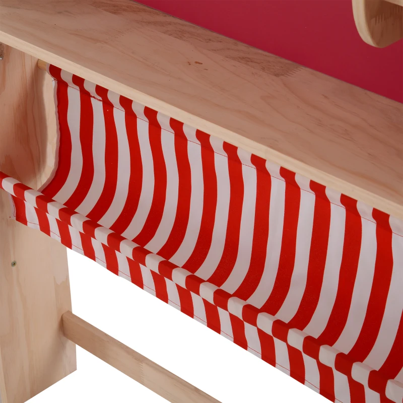 HomCom Loja de Brincar Madeira Suporte Posto de Mercado de Brincar para Crianças +3 Anos Revestimento Vermelho 90x70x120cm