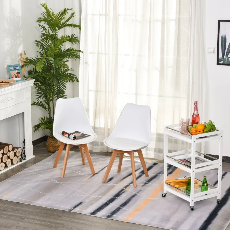 HOMCOM Conjunto de 2 cadeiras de jantar com pés de madeira maciça 47x55x80 cm Branco