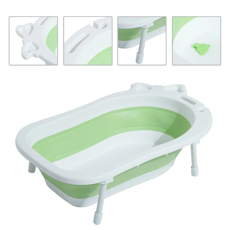 HomCom Banheira para Bebé e Criança  Portátil Dobrável e Segura - Material: PP + TPE - Cor Branco e Verde – 89 x 53,5 x 38 cm