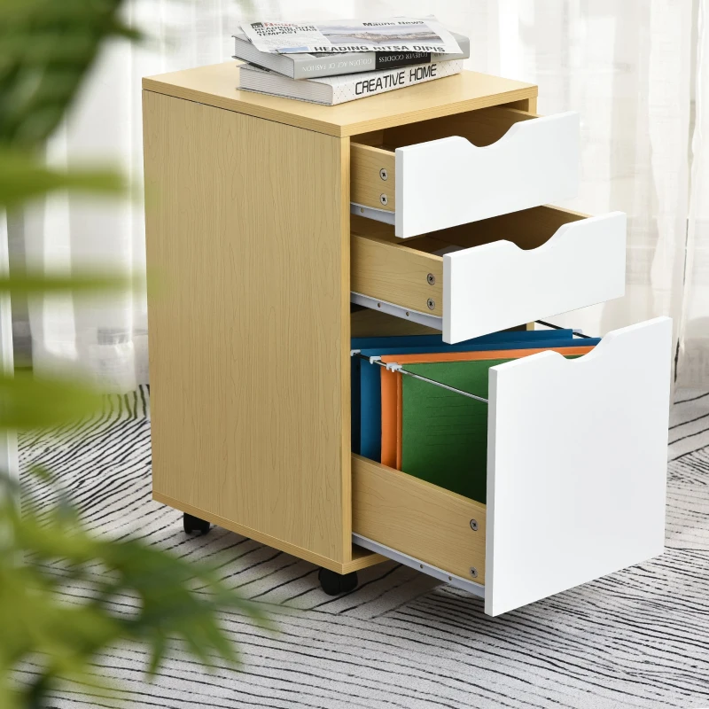 HOMCOM Armário de arquivo com 3 gavetas Fácil de mover Carga 30 kg 35x40x65.5 cm Madeira Branco