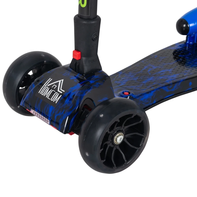 HOMCOM Trotinete dobrável para crianças acima de 3 anos altura ajustável em 4 níveis  luzes musica e Nevoeiro de água  61x26x63-81 cm Azul