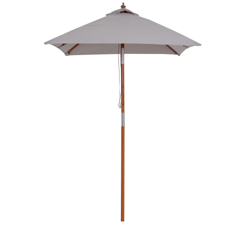 Outsunny Chapéu de Sol de Jardim 200x150x230cm Chapéu de Sol Retangular Inclinável com Polia Duplo Teto e Mastro Desmontável de Madeira para Terraço Pátio Cinza