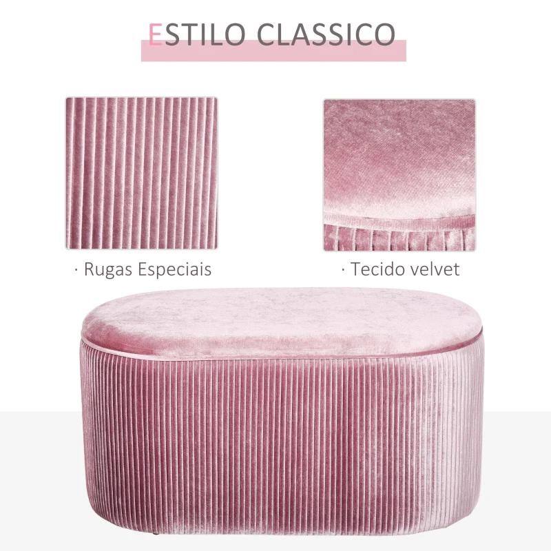 HOMCOM Banco com espaço de armazenamento com assento acolchoado carga máx. 120 kg 81x40x41 cm Rosa