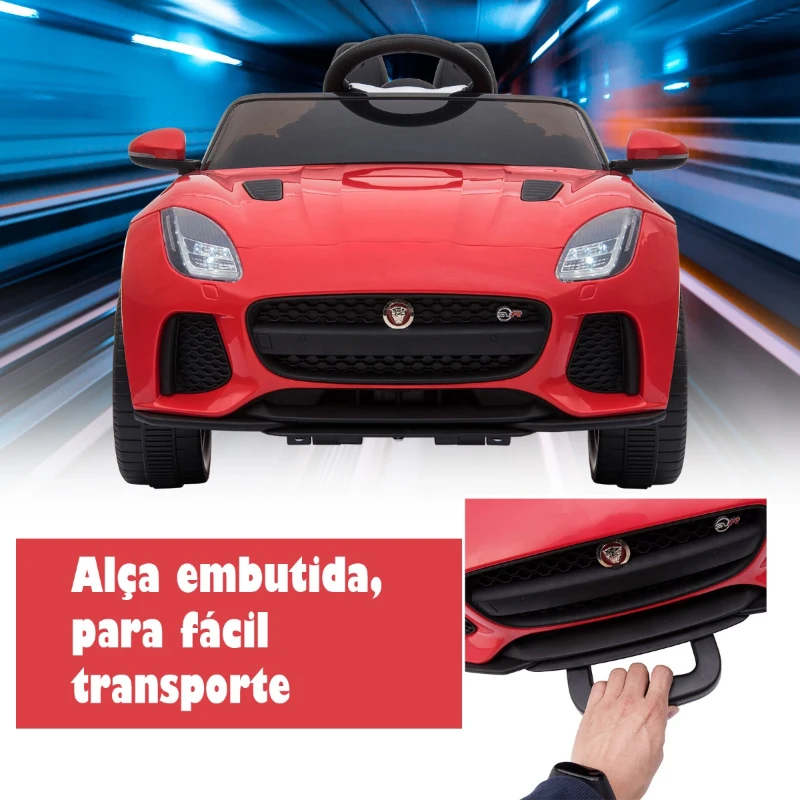 HOMCOM Jaguar F-Type SVR Carro de brinquedo elétrico para crianças acima de 3 anos com controle remoto com música e luzes  6V Carga 25kg 110x65x48cm  Vermelho