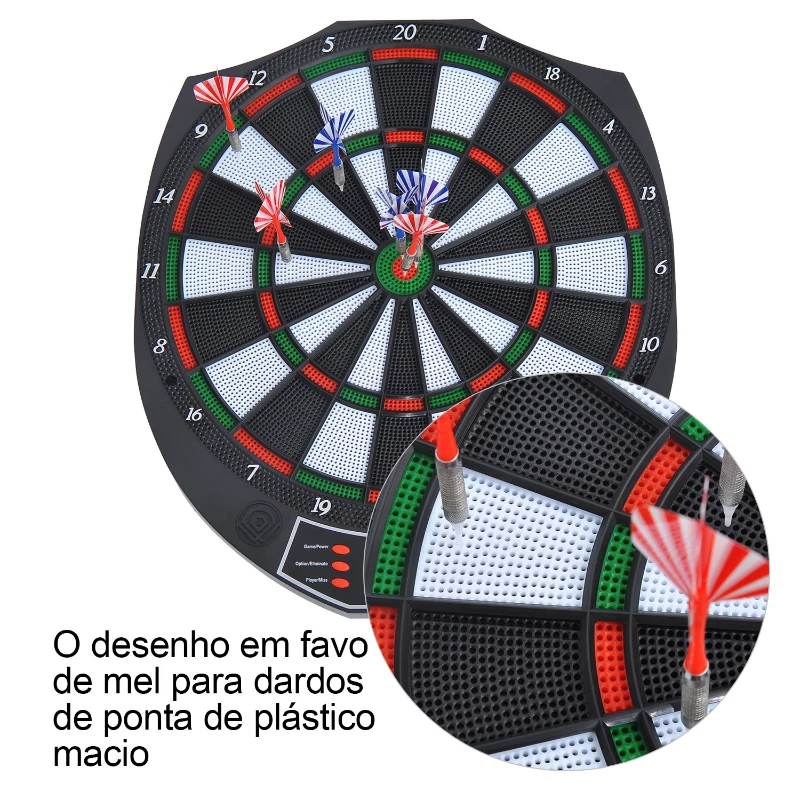 HomCom Alvo Eletrónico Digital 18 jogos e 159 Variantes + 6 Dardos de Ponta Plástica 37,8x43,1x2 cm