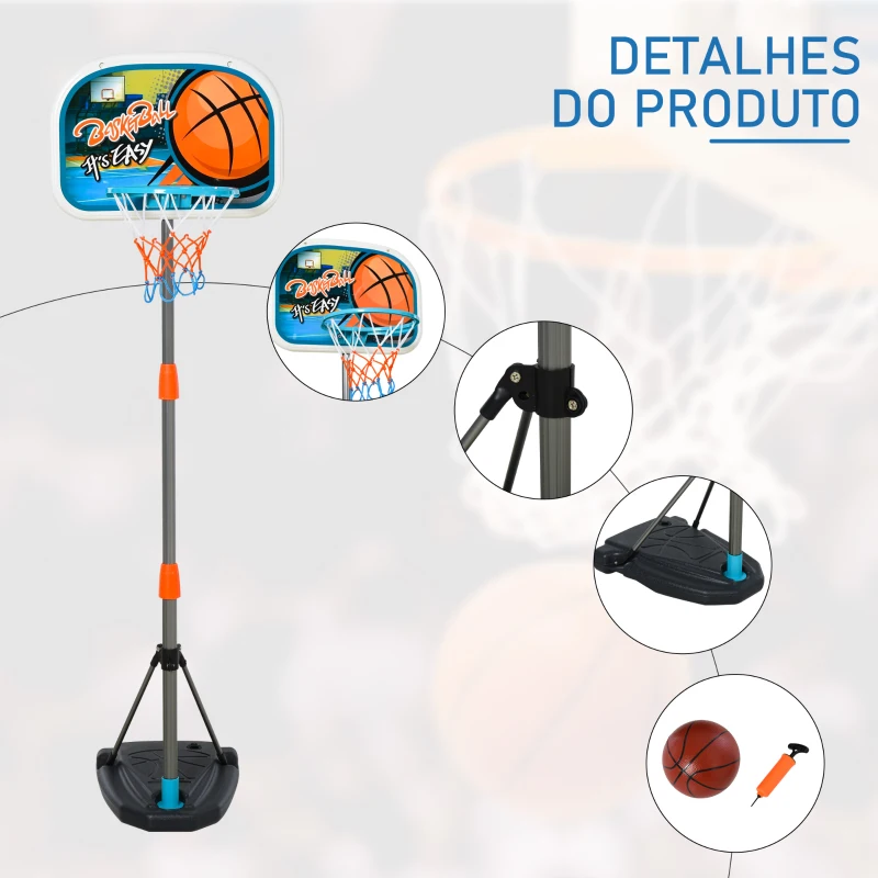HOMCOM Tabela de basquetebol para crianças acima de 6 anos com suporte de altura ajustável e base recarregável incluídos 32x65x126-158 cm