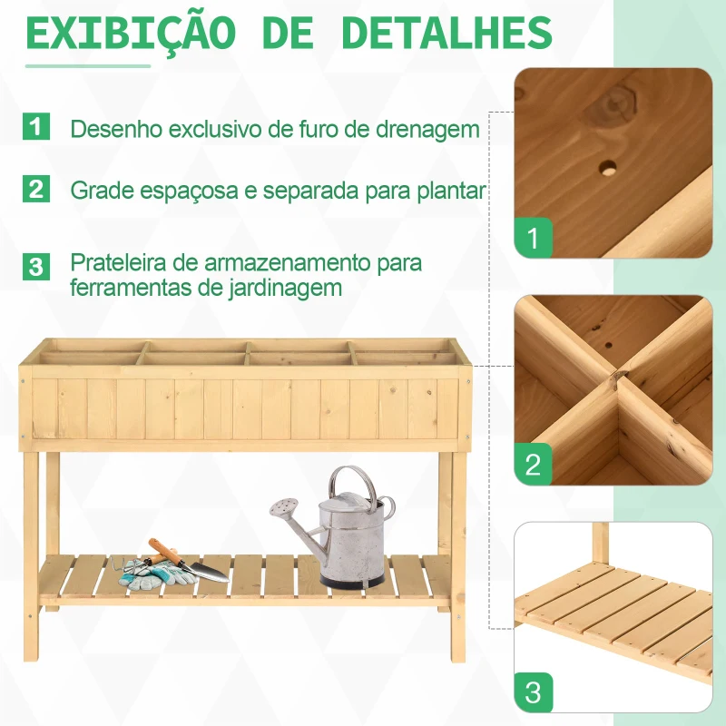 Outsunny Horta Vertical de Madeira 120x60x81cm Floreira Elevada para Cultivo de Plantas Flores com Prateleira Inferior para Jardim Terraço Exterior
