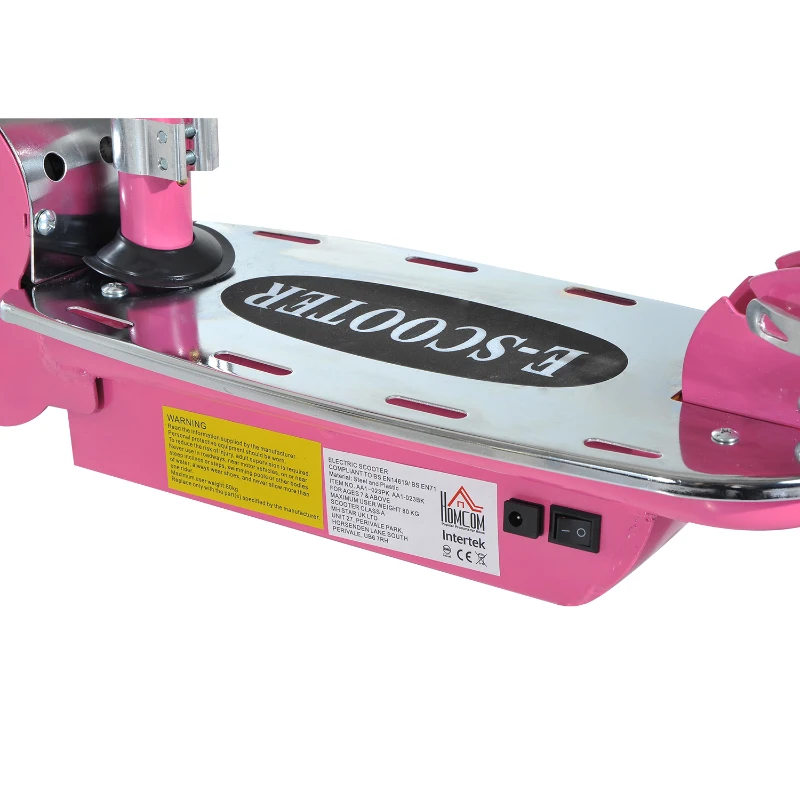 HOMCOM Trotinete Elétrica Dobrável para Crianças acima de 7 Anos com Guiador e Assento Ajustáveis 120W Velocidade Máxima 10km/h Carga Máxima 50kg 81,5x38x94cm Rosa