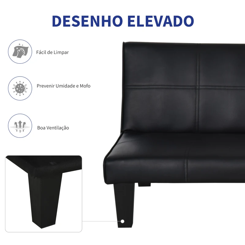 HOMCOM Sofá Cama de 3 Lugares sem Apoio para os Braços com Estrutura Resistente Pés Elevados Assento Acolchoado 165x75,5x70cm Preto