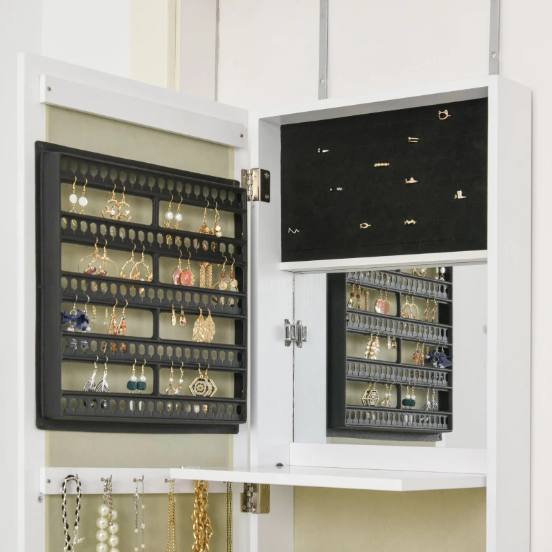 HOMCOM Armário de Jóias com Espelho para Porta ou Parede com Ganchos e ranhuras 35.5x100x9