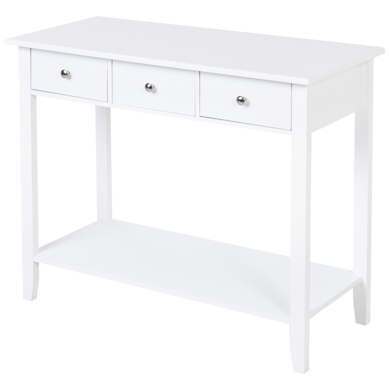 HOMCOM Mesa consola tipo aparador para corredor com 3 gavetas e 1 prateleira 90x40x75cm Branco