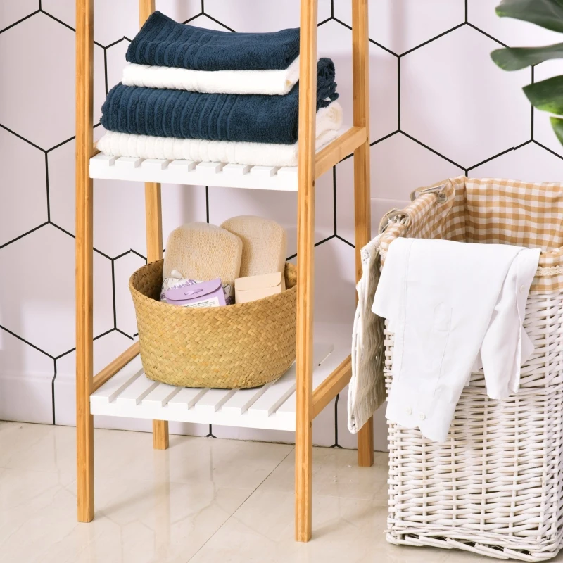 Kleankin Prateleira para Banheiro com 5 níveis de Estrutura em Bambu Pinho 35x36x138.5cm Branco