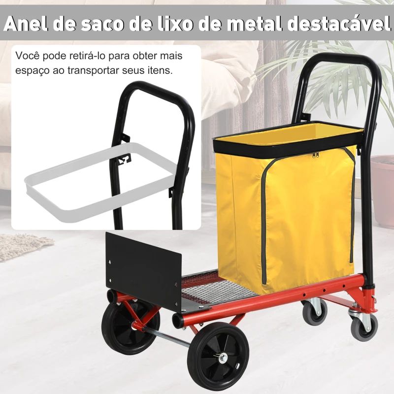 HOMCOM Carrinho multifuncional de 2 posições com plataforma 4 ruedas ajustável em altura 41,5x38,5x92-104 cm laranja e preto