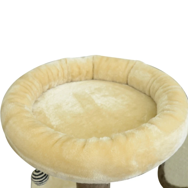 PawHut Árvore Arranhador para Gatos Grande Altura 153cm Torre de Escalada para Gatos com Caverna Redes Plataformas Postes Arranhadores de Sisal e Bola Suspensa Marrom e Bege