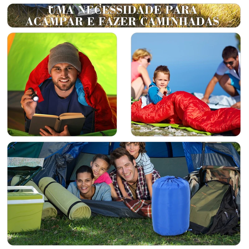 Outsunny Saco de dormir para acampamento 1 lugar 210x75 cm Azul