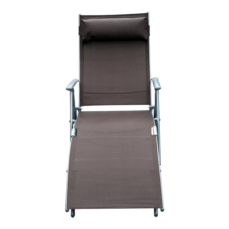 Outsunny Espreguiçadeira Dobrável de Jardim com Encosto Ajustável em 7 Posições Apoio para a Cabeça 137x63,5x100,5cm Marrom
