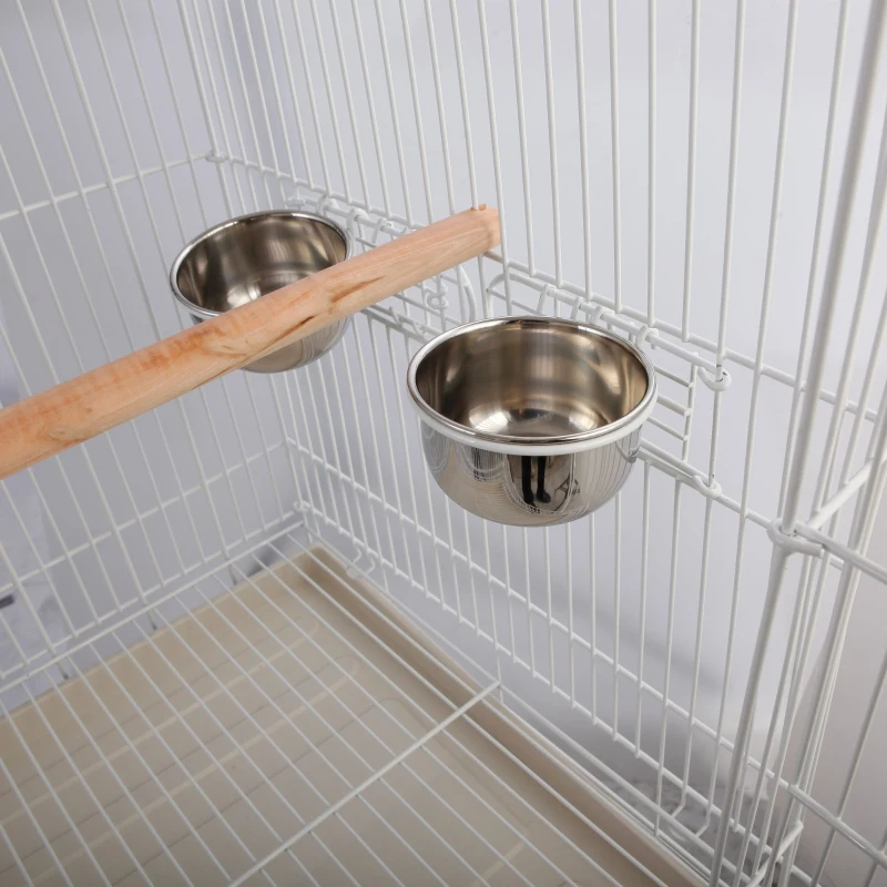 PawHut Gaiola para pássaros com bandeja removível de 4 rodas 54x54x153 cm Branco