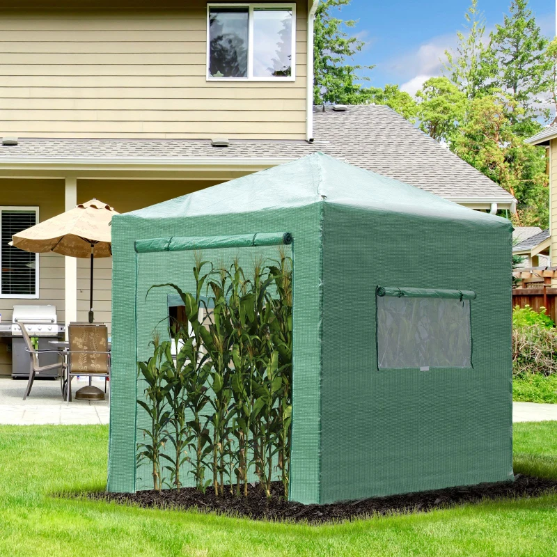 Outsunny Estufa de Jardim com 2 Janelas e Porta com Zíper de Aço e PE Verde 240x180x240 cm