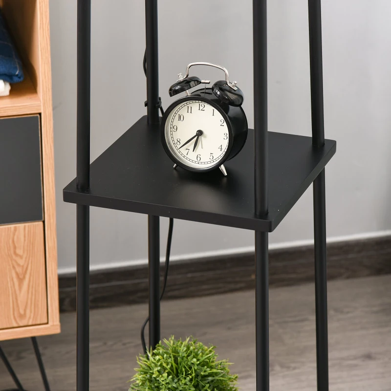 HOMCOM Lâmpada de assoalho com 3 prateleiras Interruptor de pedal 34.5x34.5x150 cm Preto e creme