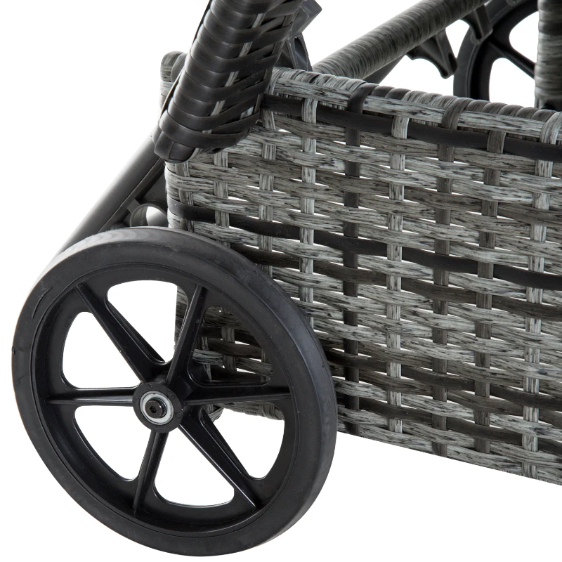 Outsunny Conjunto de 2 Espreguiçadeiras com Mesa de Vime Chaise Longue Almofadas Acolchoadas para Jardim Cinza