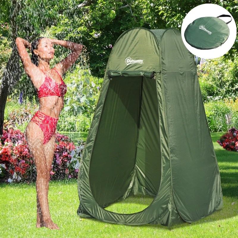 Outsunny Tenda de Duche para Campismo Dobrável Pop UP Tenda de Privacidade com proteção UV e Tecido Impermeável 100x100x185cm Verde Escuro