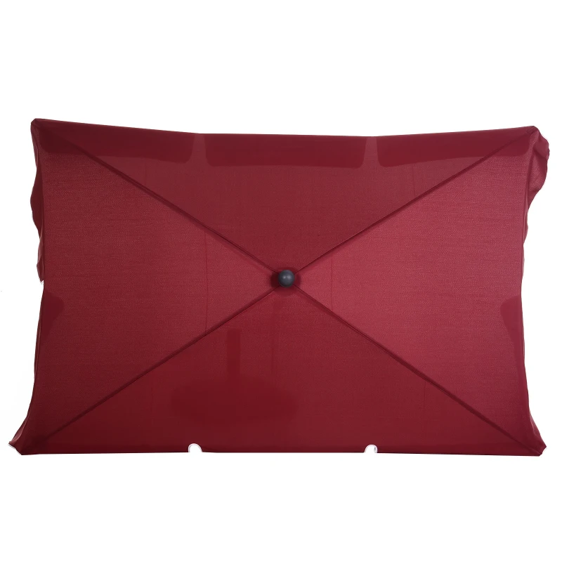 Outsunny Chapéu de Sol Retangular de Jardim 198x130x240cm Chapéu de Sol de Alumínio com Função de Inclinação para Terraço Pátio Exterior Vinho