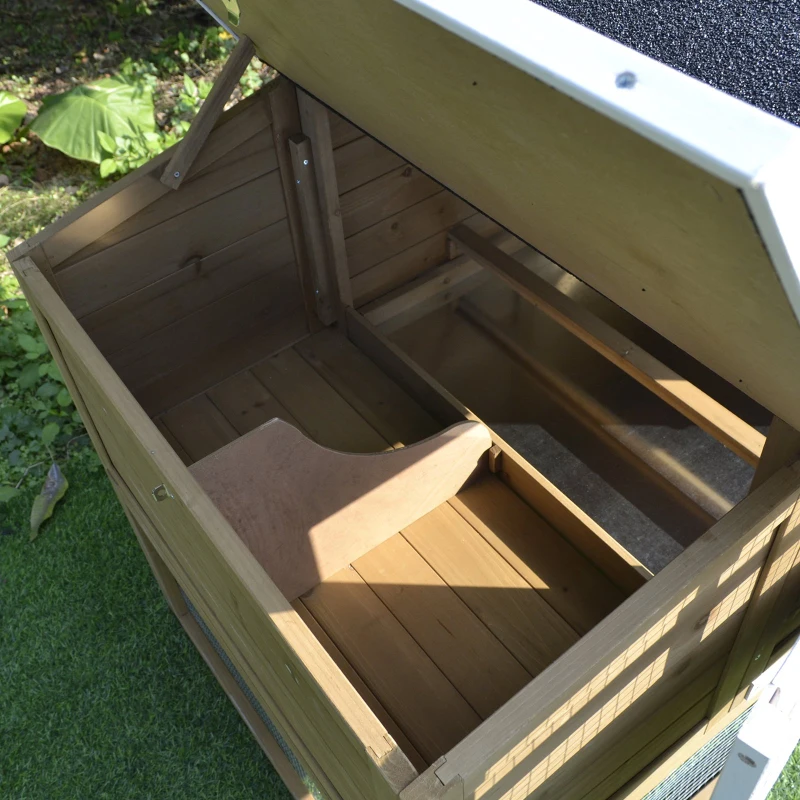 PawHut Galinheiro de Madeira Exterior Gaiola para 2-4 Galinhas com Grade de Arame Tetos Asfálticos Ninho Bandeja Removível Rampa e Zona Aberta 200x80x105cm Natural e Preto