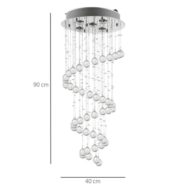 HOMCOM Lâmpada de teto de cristal lustre gota de chuva 25W GU10 Ф40x90 cm prata