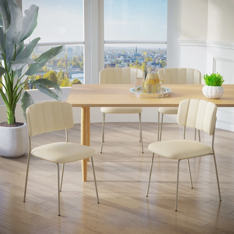 HOMCOM Conjunto de 4 Cadeiras de Sala de Jantar Empilháveis com Pés de Metal Estilo Moderno Nórdico para Cozinha Bar Restaurante Carga Máx. 100kg 49,5x55x81cm Bege