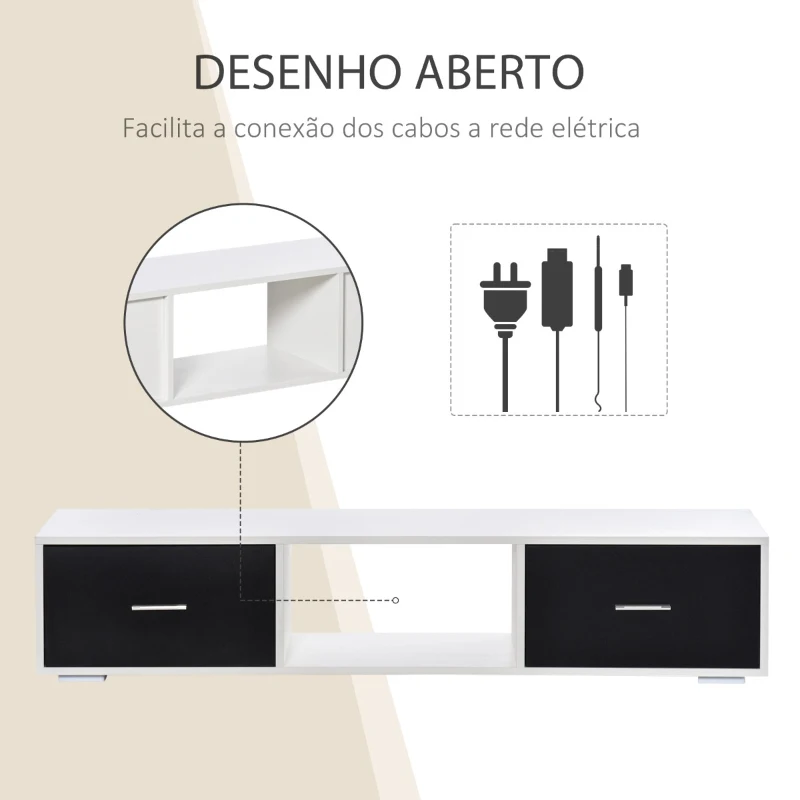 HOMCOM Móvel de TV para Televisores de até 60" Móvel de Sala de Estar Moderno com 2 Gavetas e Compartimento Aberto 140x30x32cm Branco e Preto