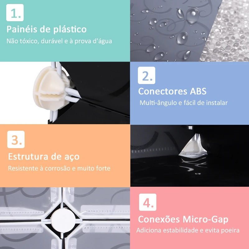 HOMCOM Armário modular de plástico 12 Cubos com Portas para Armazenamento de Roupas Armário Organizador para Brinquedos 111x47x145cm