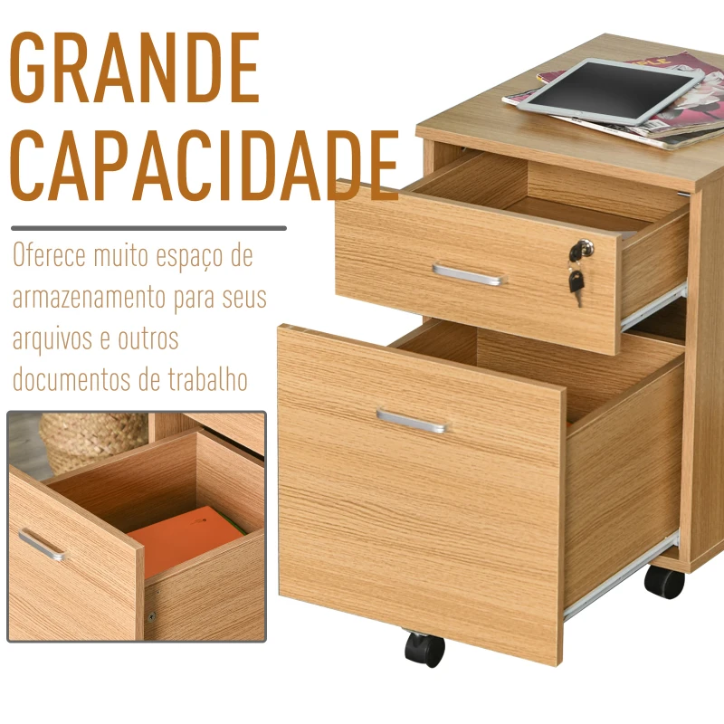 Vinsetto Gaveta com Rodas para Escritório 2 Gavetas com Espaço para A4 40x49x58 Natural
