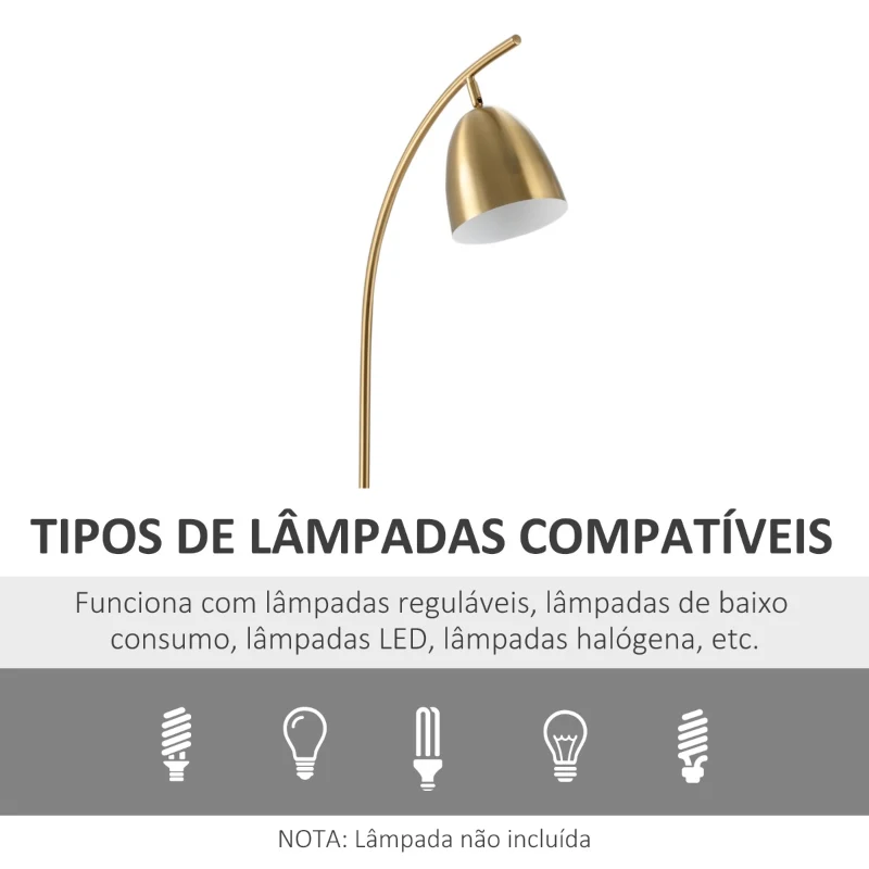 HOMCOM Candeeiro de Pé Vintage com Mesa Auxiliar Suporte para Lâmpada E27 Máx. 40W e Interruptor de Pé para Sala de Estar Dormitório Estúdio 30x44x177cm Dourado